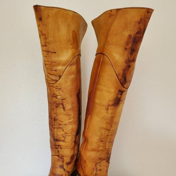 Tall Brown beige Tan leather high heel Western cowgirl rodeo equestrian Boots - Picture 9 of 12